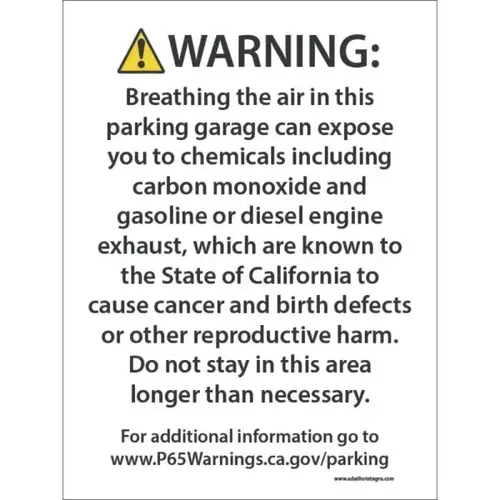 Prop 65 Warning Enclosed Parking Sign Prop 65 Warning Enclosed Parking Sign