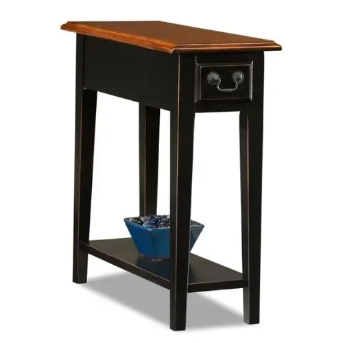 One Drawer Narrow Side Table With Shelf,meduim Oak And Slate Black