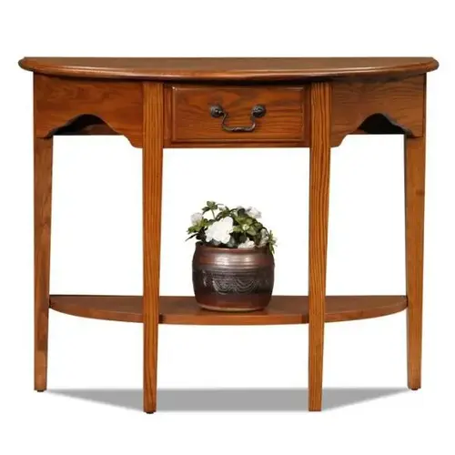 One Drawer Demilune Hall Console With Shelf,medium Oak