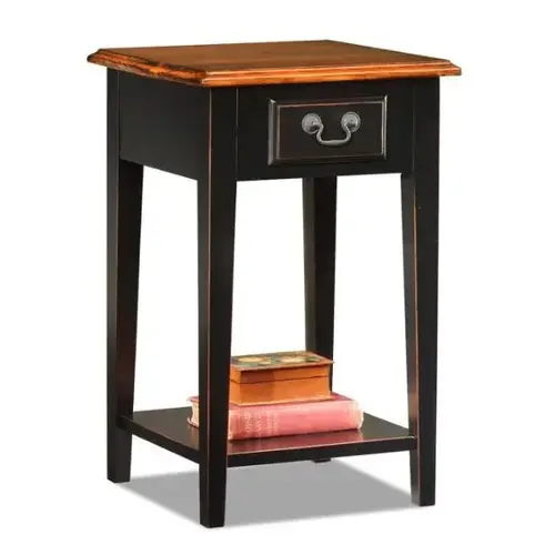 One Drawer Square Side Table With Shelf,medium Oak And Slate Black One Drawer Square Side Table With Shelf,medium Oak And Slate Black