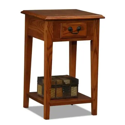 One Drawer Square Side Table With Shelf,medium Oak