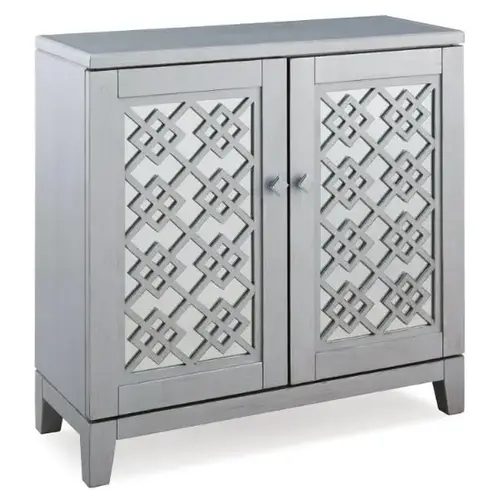Mirrored Diamond Filigree Hall Console Cabinet With Shelf,silver Leaf