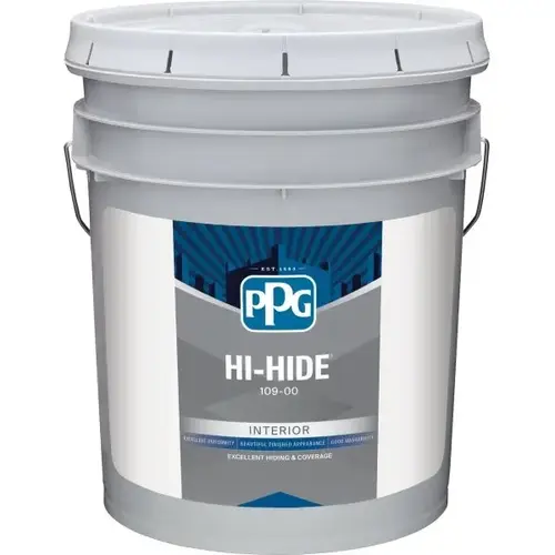 Hi-Hide Latex Satin Paint, White, 5 Gallon Hi-Hide Latex Satin Paint, White, 5 Gallon