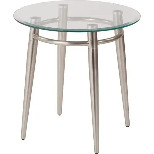 Round Clear Tempered Glass Top End Table With Nickel Brush Legs Round Clear Tempered Glass Top End Table With Nickel Brush Legs
