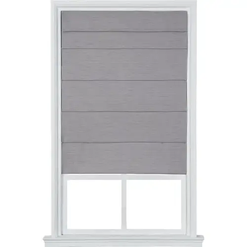 Cordless Large Fold Textured Fabric Roman Shade 23" X 64" Gray