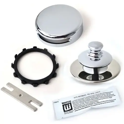Universal Nufit Push Pull Tub Stopper, Snap-On Overflow, Silicone, Chrome Nickel Universal Nufit Push Pull Tub Stopper, Snap-On Overflow, Silicone, Chrome Nickel
