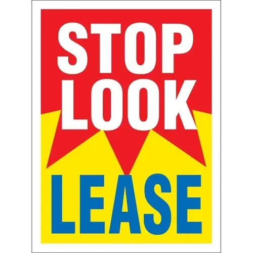 Coroplast Stop! Look! Lease! Vertical Burst Amenity Sign, Red, 18 X 24 Coroplast Stop! Look! Lease! Vertical Burst Amenity Sign, Red, 18 X 24
