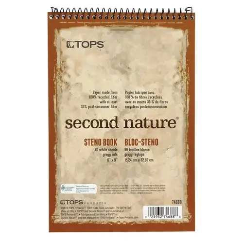 Second Nature White Wire Bound Spiral Steno Notebook 6" X 9"