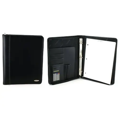 Black Zip-Around Vinyl 3-Ring Padfolio 8-1/2" X 11"