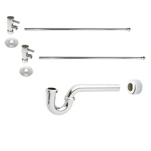 Brass P-Trap 1/4-Turn Lavatory Kit Valves And Risers, Polished Nickel