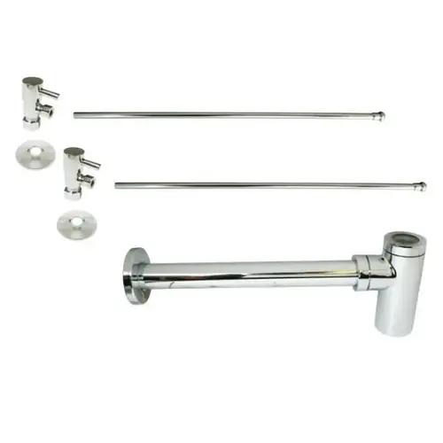 Brass Bottle Trap 1/4-Turn Lavatory Kit Valves/Risers, Polished Nickel