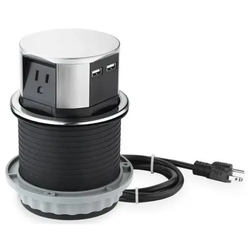 Space Saver Pop Up Outlet With Usb, 3 Power Outlets 15a, 2 Usb Ports