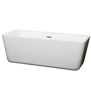 Wyndham Collection WCOBT100169BNTRIM Emily 69" Bathtub Brushed Nickel Drain