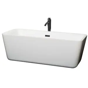 Wyndham Collection WCOBT100169MBATPBK Emily 69" Bathtub Black Tub Filler Drain And Overflow Trim