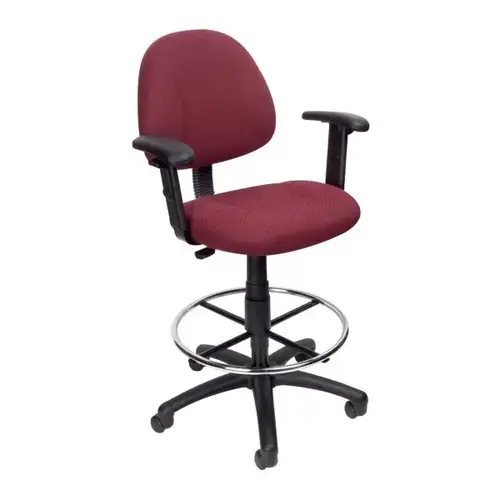 Adjustable Arm Drafting Stool With Footring, Burgundy Adjustable Arm Drafting Stool With Footring, Burgundy