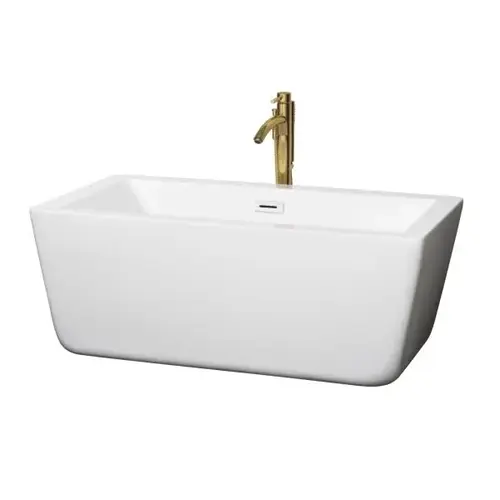 Laura 59" Bathtub Shiny White Trim And Gold Tub Filler