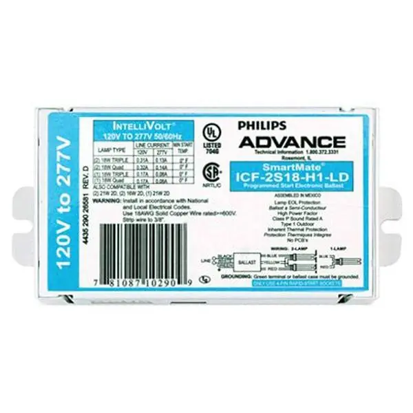 Philips Advance Compact Fluorescent Ballast 2 Bulb Electronic 18w 120-277v 176529 Philips Advance Compact Fluorescent Ballast 2 Bulb Electronic 18w 120-277v 176529