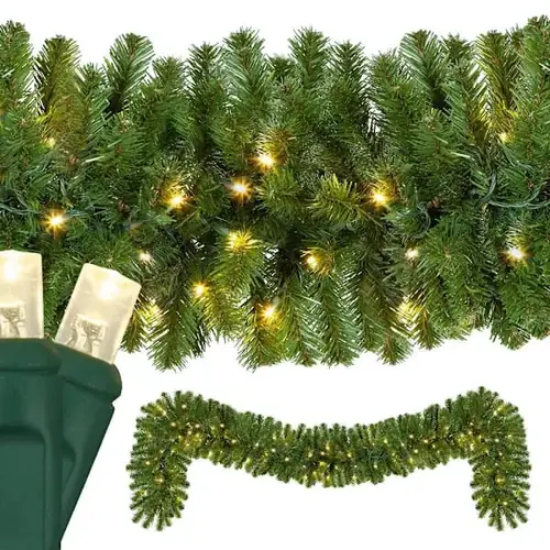 Sequoia Fir Commercial Holiday Garland, 9 ft X 14" 100 Warm White LED Lights