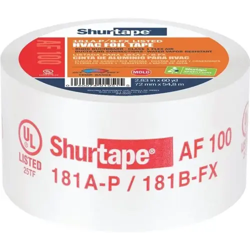 Af 100 Printed Aluminum Foil Tape - Ul 181a-P/B-Fx Listed - 72mm X 55m Af 100 Printed Aluminum Foil Tape - Ul 181a-P/B-Fx Listed - 72mm X 55m