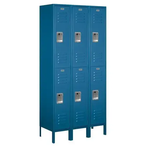 12 Inch Wide Double Tier Metal Locker, 15 Inches Deep, Blue 12 Inch Wide Double Tier Metal Locker, 15 Inches Deep, Blue