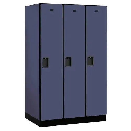 15" Wide Single Tier, 3 Wide Wood Lockers, 24" Deep, Blue