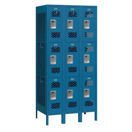 12 Inch Wide Triple Tier Blue Metal Lockers,unassembled