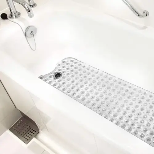 Bath/Shower Mat, Drain Holes/Suction Cups, XL 40 X 15.5", Clear