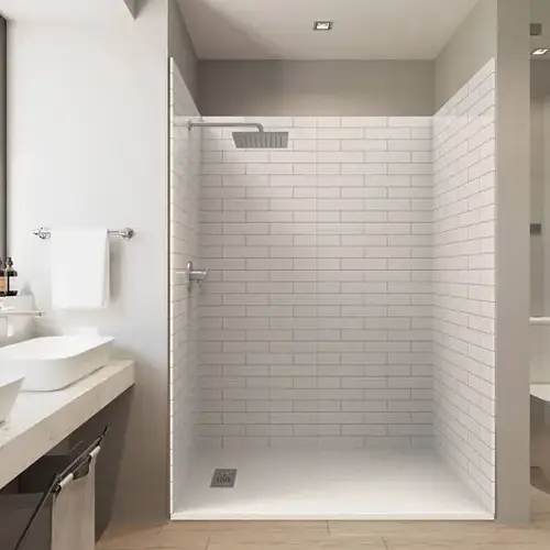 60x36x84" Solid Composite Stone Alcove Shower Kit And Subway Walls