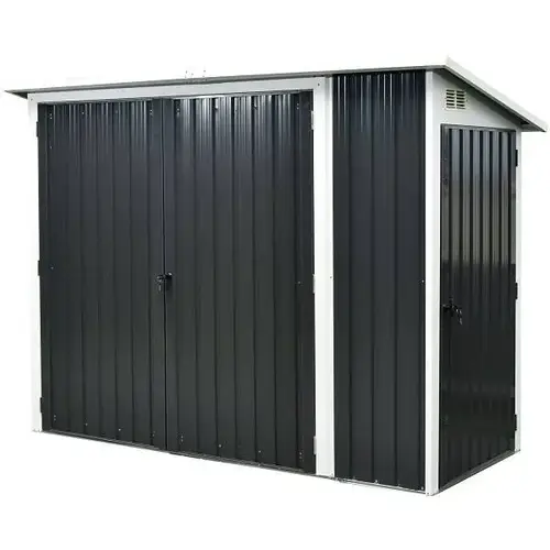 2-In-1 Galvanized Steel Multi-Use Shed, Dark Gray, 3.6 ft X 8 ft X 5.75 ft