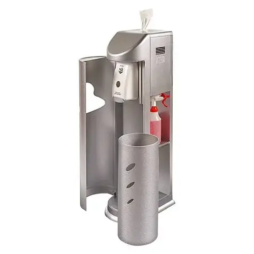 Cleaning Station Wipes Dispenser/Hand Sanitizing Station Plastic Silver
