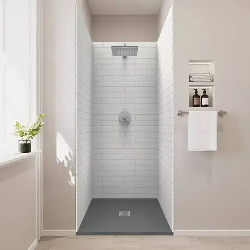 36"X36"X84" Solid Composite Stone Shower Kit Subway Walls Graphite Sand 36"X36"X84" Solid Composite Stone Shower Kit Subway Walls Graphite Sand