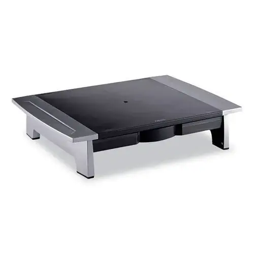 Office Suites Standard Monitor Riser, For 21" Monitors, 19.78" X 14.06" X 4" To 6.5", Black/Silver, Supports 80 Lbs Office Suites Standard Monitor Riser, For 21" Monitors, 19.78" X 14.06" X 4" To 6.5", Black/Silver, Supports 80 Lbs