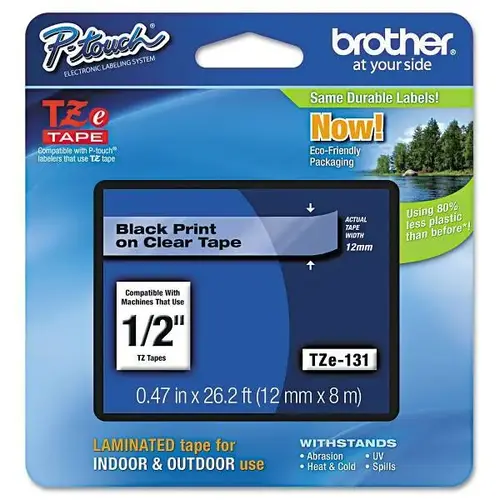 Tze Standard Adhesive Laminate Labeling Tape .47"X26.2 Ft Black On Clear Tze Standard Adhesive Laminate Labeling Tape .47"X26.2 Ft Black On Clear