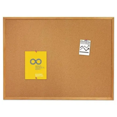 Classic Series Cork Bulletin Board 36" X 24" Tan Surface Oak Finish