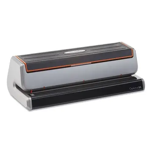 20-Sheet Optima 20 Electric Punch Three-Hole 9/32" Holes Silver/Black 20-Sheet Optima 20 Electric Punch Three-Hole 9/32" Holes Silver/Black