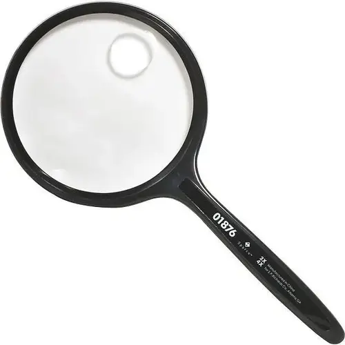 Handheld Magnifying Glass 3.5" Diameter 2x Lens W/4x Inset Acrylic Black