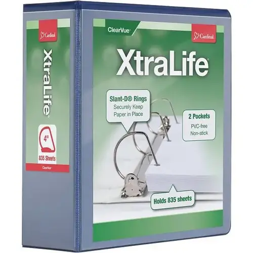 Xtralife 4" View Binder 890 Sheet Capacity D Ring Blue