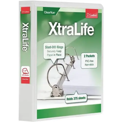 Xtralife 1.5" View Binder 375 Sheet Capacity D Ring White