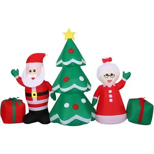 7.5 ft Pre-Lit Inflatable Mr. And Mrs. Claus By Christmas Tree