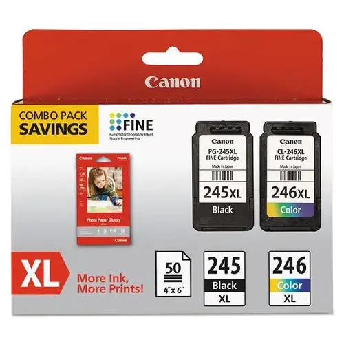 Pg-245xl/Cl-246xl Ink/Paper Combo 180/300 Page-Yield Black/Tri-Color