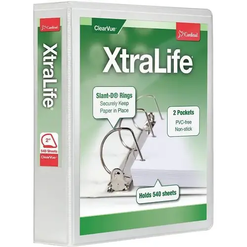 Xtralife 2" View Binder 540 Sheet Capacity D Ring White