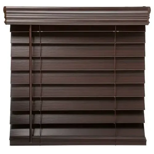 2.5 In. Embossed Faux Wood 30 In. X 64 In. Room Darkening Blind, Dark Walnut 2.5 In. Embossed Faux Wood 30 In. X 64 In. Room Darkening Blind, Dark Walnut