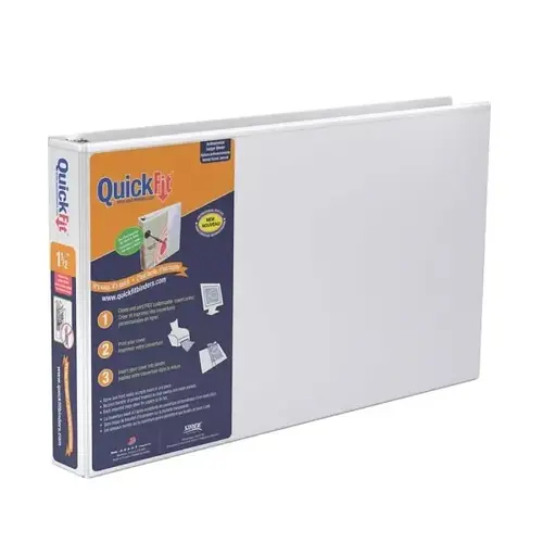 Quickfit White D-Ring Overlay Binder, Ledger With 1-1/2" Rings