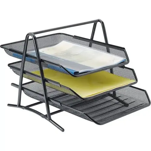 Steel Mesh 3-Tier Desk Tray, Black, 11"H X 10.8"W X 14.3"L Steel Mesh 3-Tier Desk Tray, Black, 11"H X 10.8"W X 14.3"L