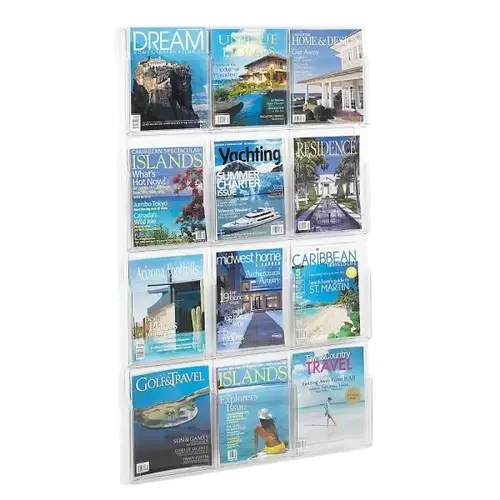 Clear Plastic Magazine Literature Rack With 12-Pockets