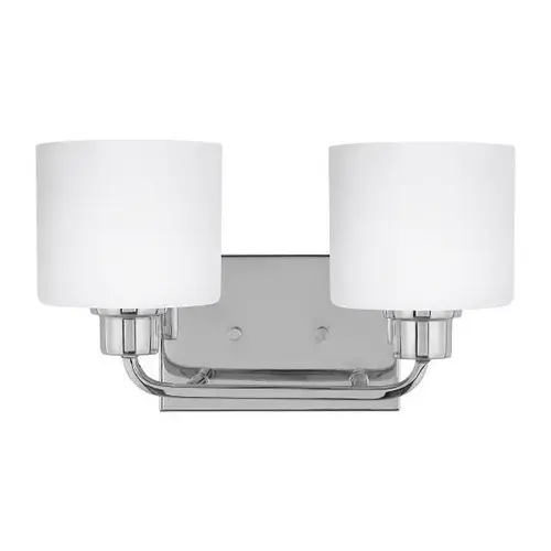 Canfield 2-Light Chrome Vanity Light With Etched White Shade Canfield 2-Light Chrome Vanity Light With Etched White Shade