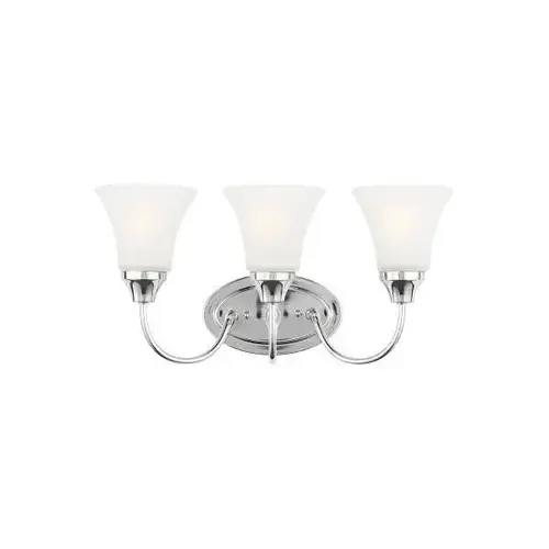 Holman 3-Light Chrome Vanity Light With Satin Etched Shades Holman 3-Light Chrome Vanity Light With Satin Etched Shades