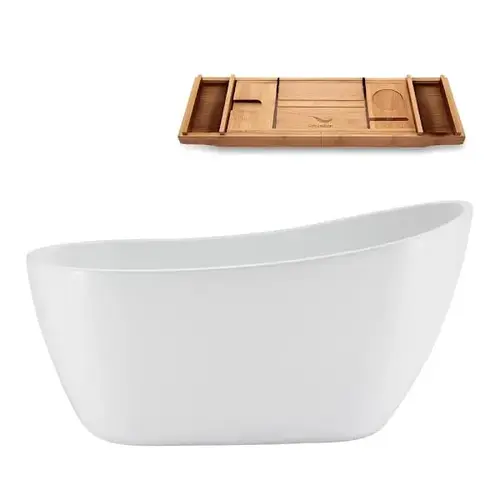 55" Soaking Freestanding Tub And Tray W/Internal Drain Brushed Nickel