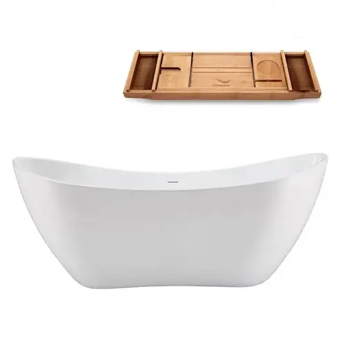 71" Soaking Freestanding Tub And Tray W/Internal Drain Polishd Chrome