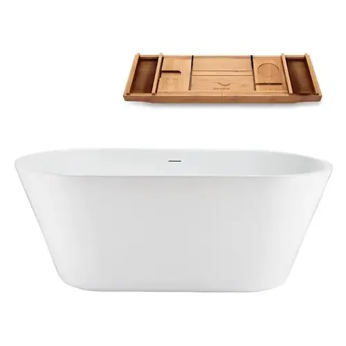 59" Soaking Freestanding Tub And Tray W/Internal Drain Polishd Chrome